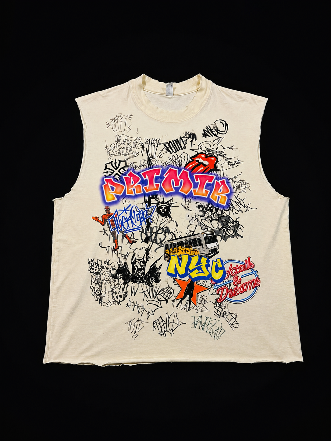 Sleeveless Graffiti Shirt - Cream